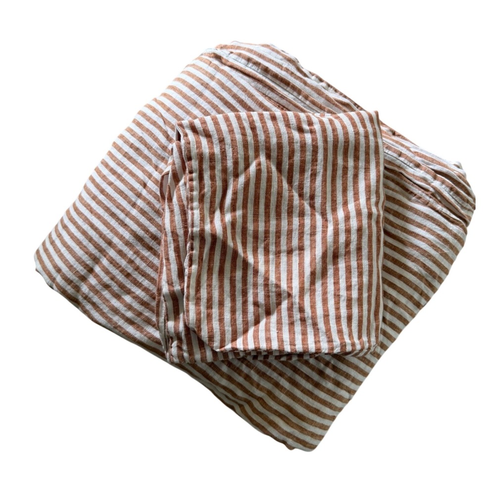 Quince European Linen Duvet Cover King/Cal King Terracotta Striped 1 Sham - Picture 3 of 5